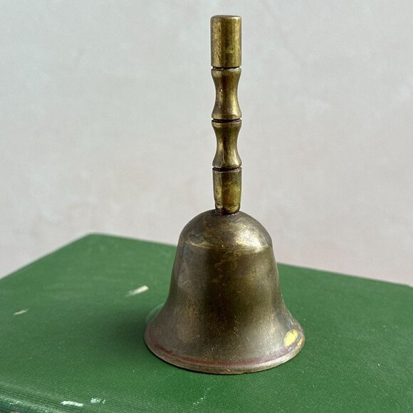Small Vintage Brass Bell With Bamboo Texture Handle 3.5" X 1.75" Home Decor - Picture 3 of 8